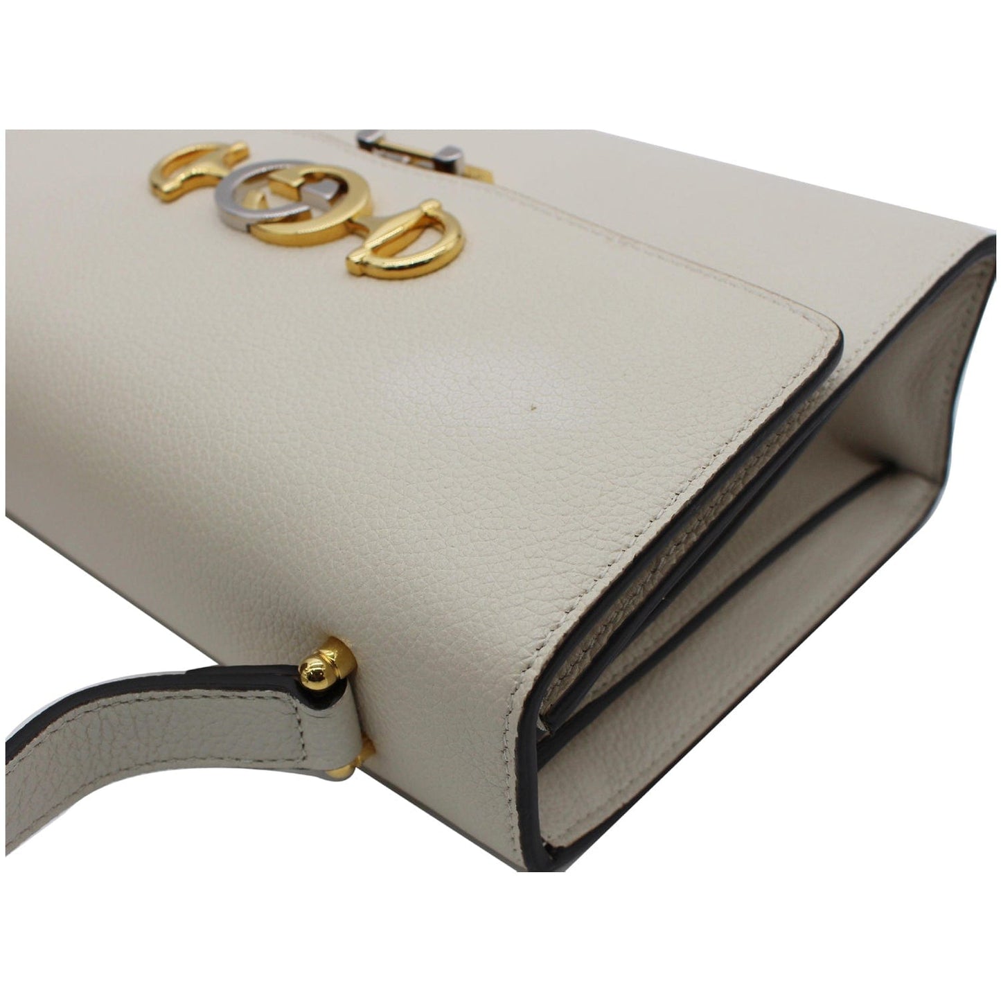 GUCCI Zumi Small Grainy Leather Chain Crossbody Bag White 576388