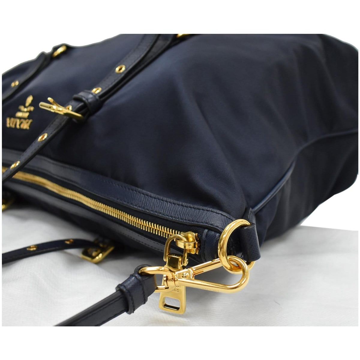 PRADA Tessuto Saffiano Nylon Tote Shoulder Bag Blue