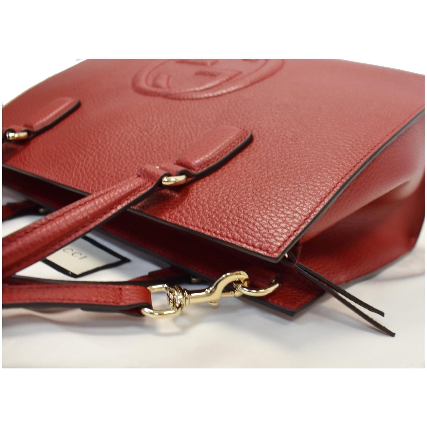 GUCCI Soho Disco Top Handle Pebbled Leather Shoulder Bag Red 607721
