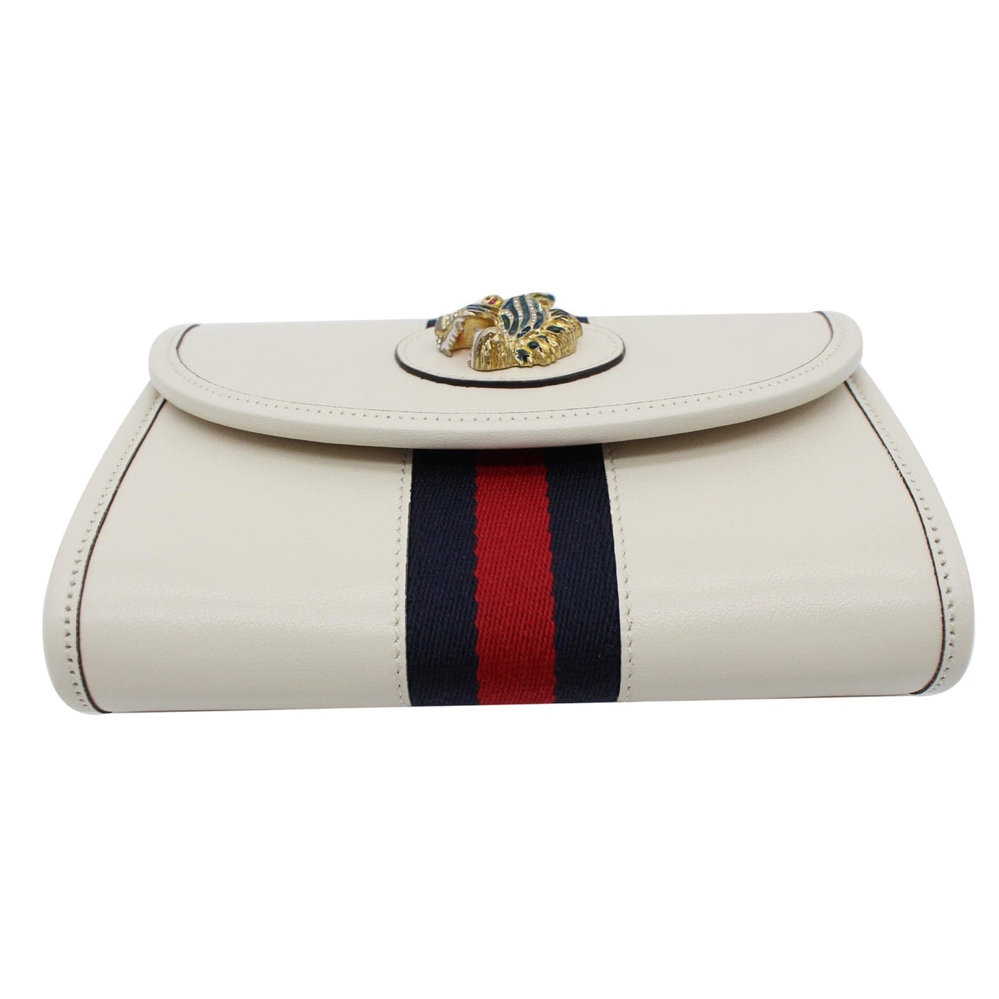 GUCCI Rajah Mini Leather Chain Shoulder Bag White 573797