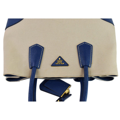 PRADA Galliera Two Tone Leather Tote Bag Blue/Tan