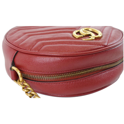 GUCCI GG Marmont Mini Round Leather Crossbody Bag Red 550154
