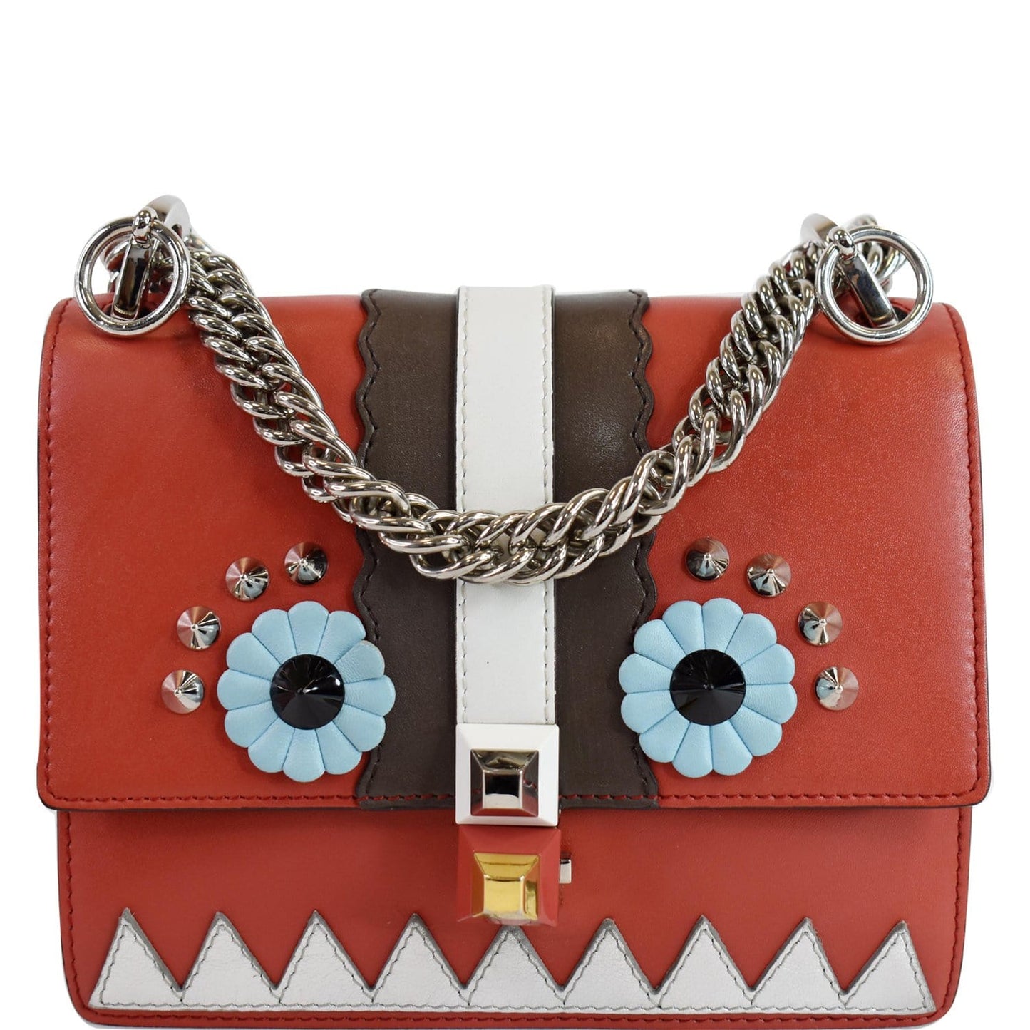 FENDI Mini Kan I Eyes Faces Leather Shoulder Bag Red