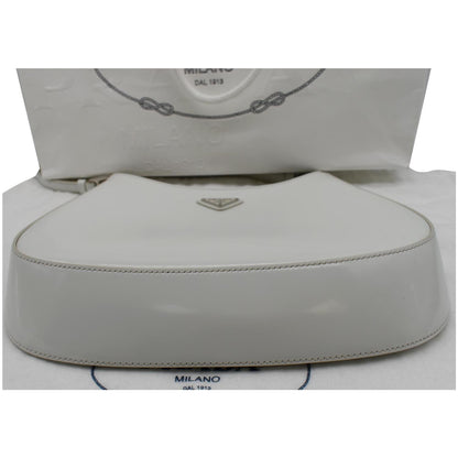 PRADA Cleo Brushed Leather Shoulder Bag White
