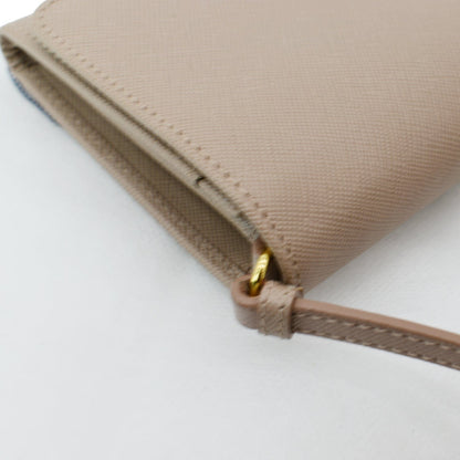 PRADA Mini Saffiano Leather Strap Crossbody Bag Natural