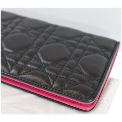 CHRISTIAN DIOR Cannage Lady Dior Charm Leather Wallet Black