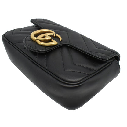 GUCCI GG Marmont Super Mini Leather Crossbody Bag Black 476433
