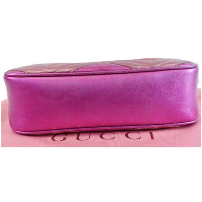 GUCCI Marmont Chevron Small Metallic Leather Crossbody Bag Tri-color 447632