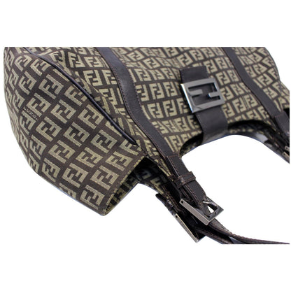 FENDI Zucchino Canvas Shoulder Bag Brown