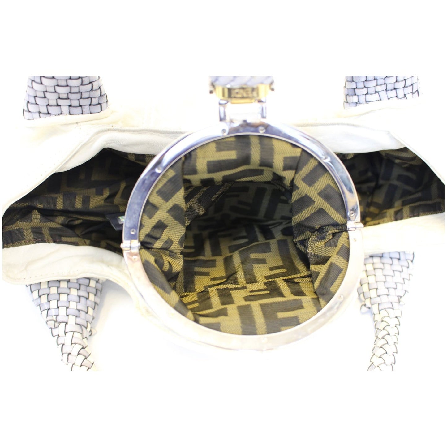 FENDI Spy White Leather Satchel Bag