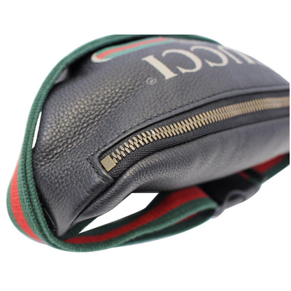 GUCCI Print Leather Black Belt Waist Bum Bag Small 527792