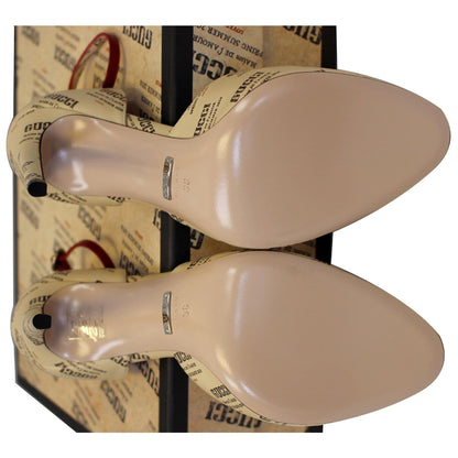GUCCI Invite Stamp Print Apollo Pumps Beige Size 38