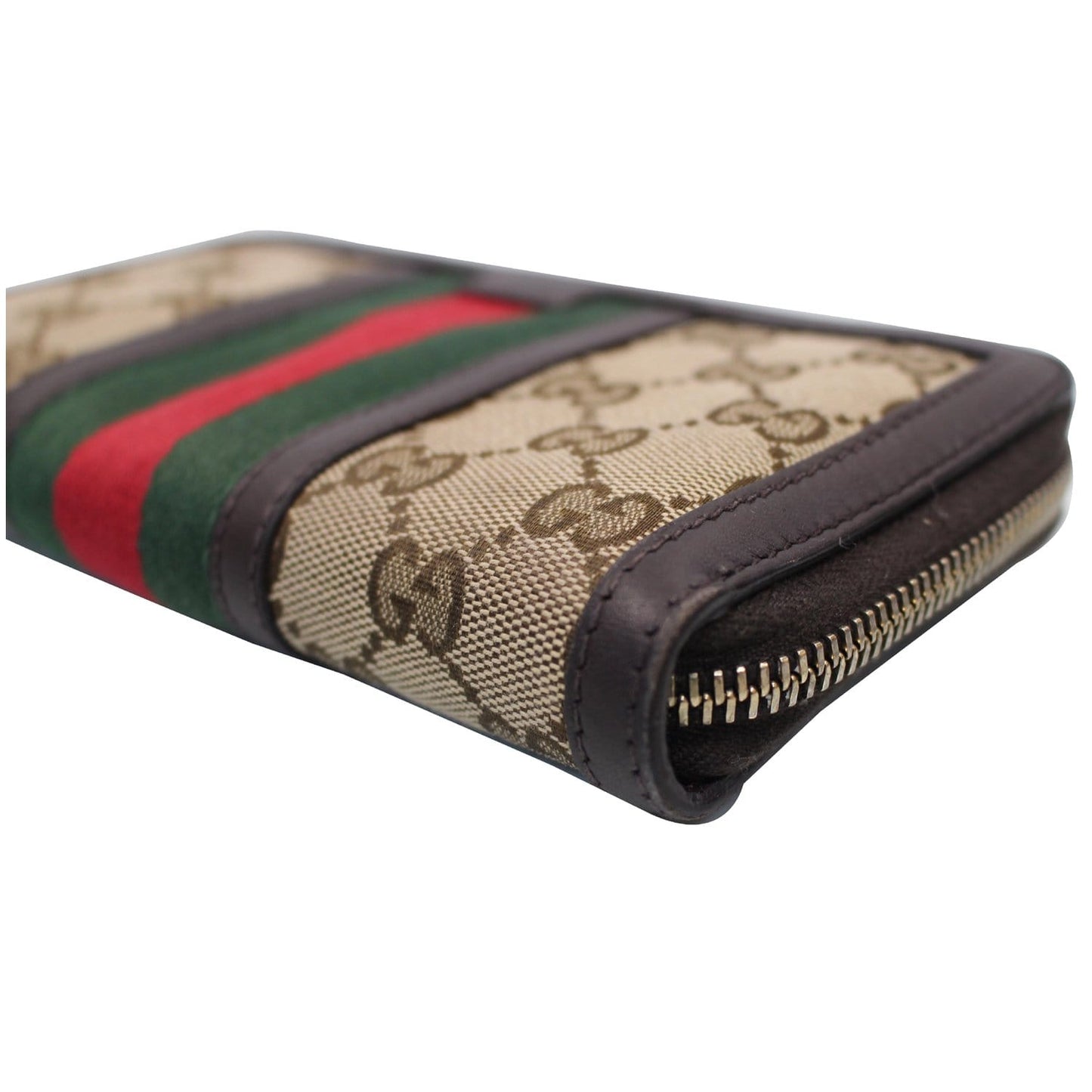GUCCI Vintage Web GG Canvas Zip Around Wallet Beige