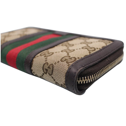 GUCCI Vintage Web GG Canvas Zip Around Wallet Beige