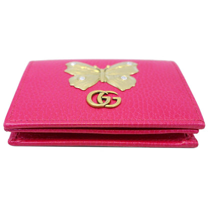 GUCCI Butterfly Leather Card Case Wallet Pink 499361