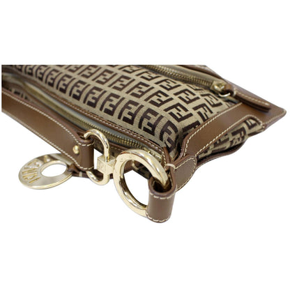 FENDI Zucca Small Canvas Shoulder Bag Beige