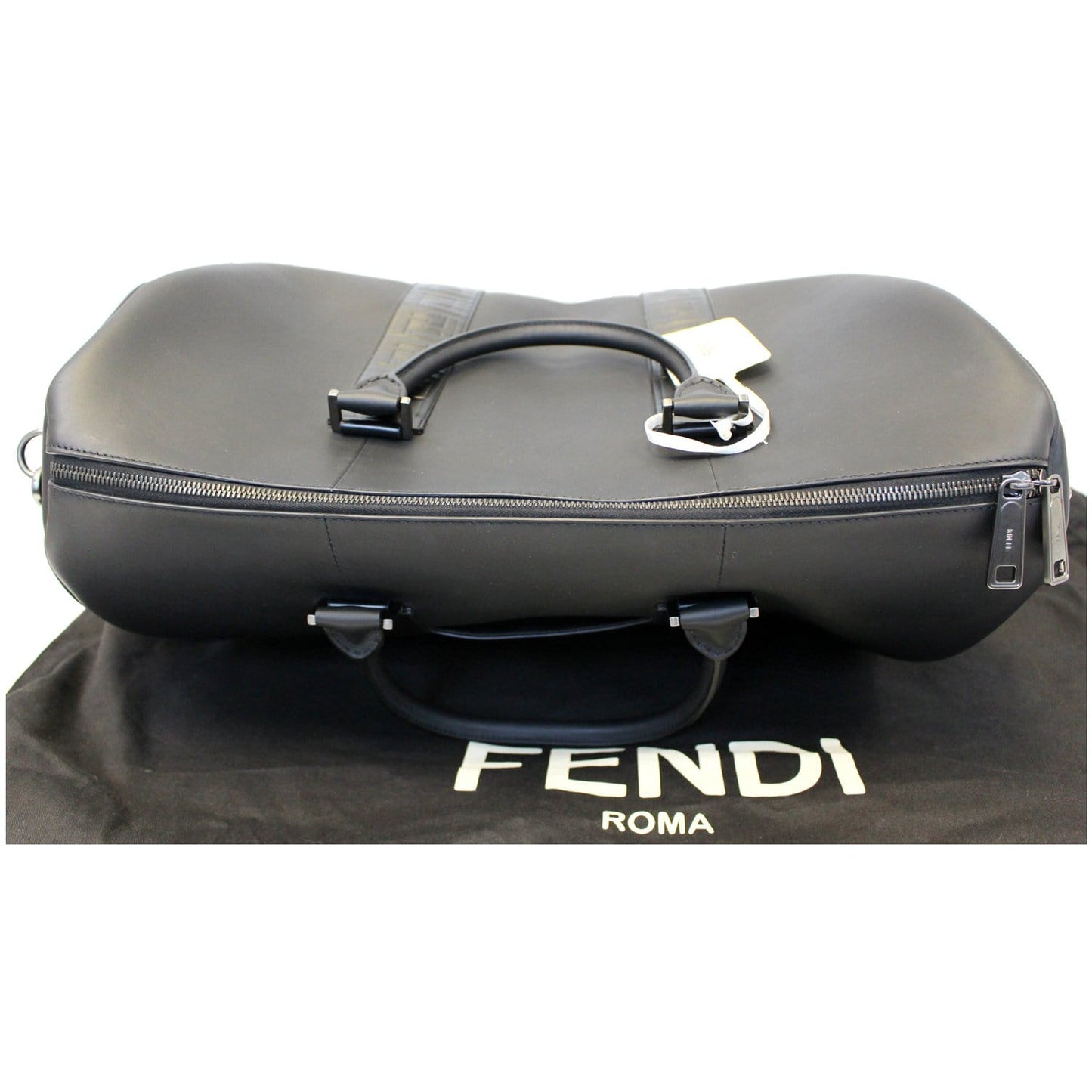FENDI Black Leather Weekender Satchel Shoulder Bag