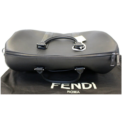 FENDI Black Leather Weekender Satchel Shoulder Bag