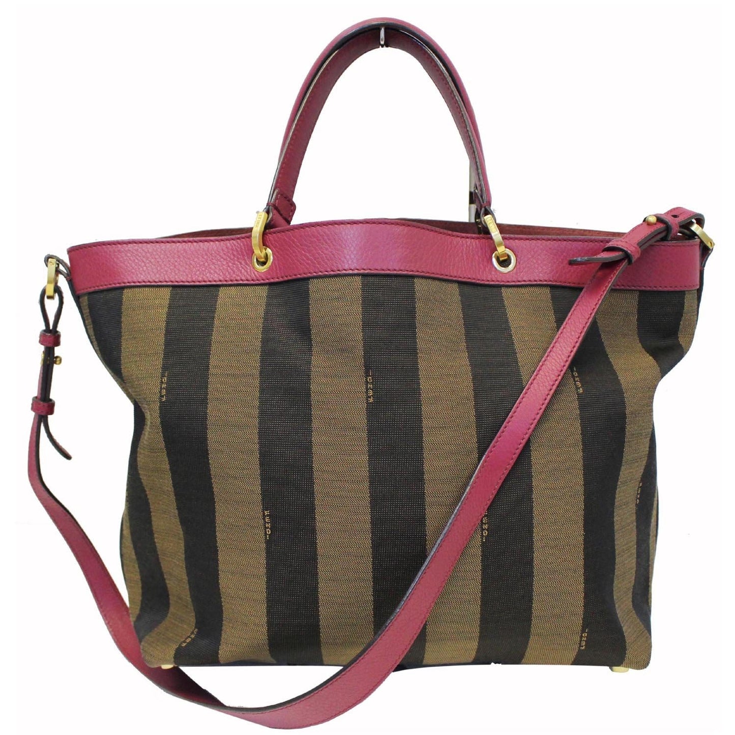 FENDI Tobacco Pequin Stripe Canvas Large Tote Bag Magenta