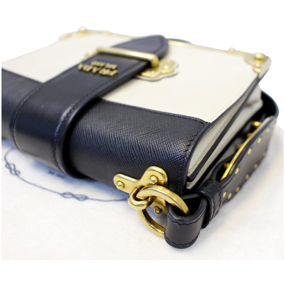PRADA City Calf Saffiano Leather Cahier Shoulder Bag Talco Nero