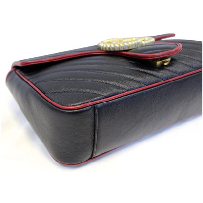 GUCCI GG Marmont Matelasse Leather Shoulder Bag Black/Red 443496