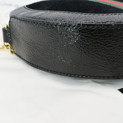 GUCCI Ophidia Mini GG Round Web Leather Crossbody Bag Black 550618
