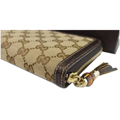 GUCCI Bamboo GG Canvas Zippy Organizer Wallet Beige 232977