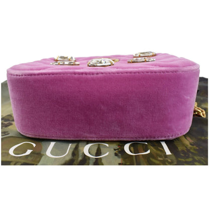 GUCCI GG Marmont Mini Marquise Crystal Velvet Crossbody Bag Pink 448065