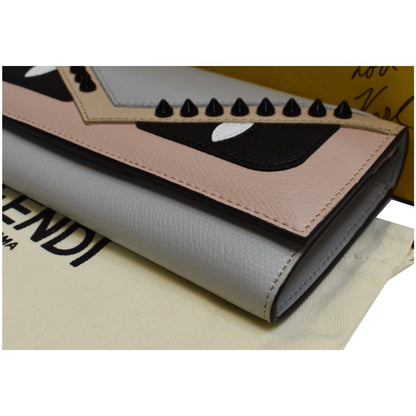 FENDI Monster Studs Leather Bugs Continental Wallet Grey