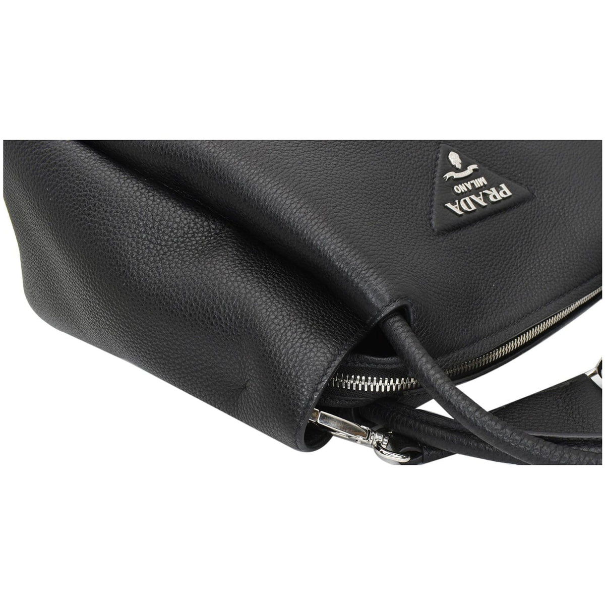 PRADA Flou Large Leather Shoulder Bag Black