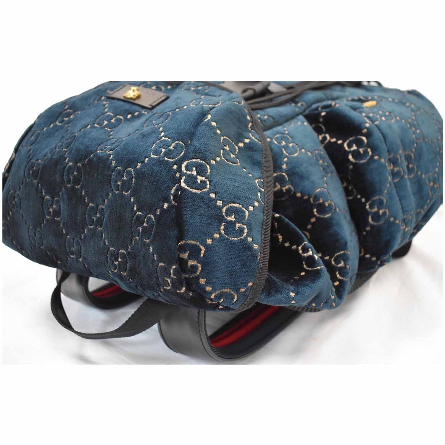 GUCCI Classic GG Monogram Medium Velvet Backpack Dark Blue 574923