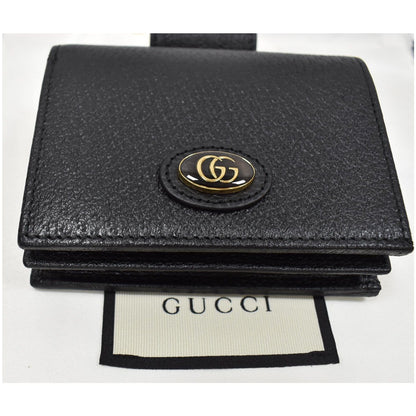 GUCCI GG Small Coin Leather Chain Wallet Black 617195