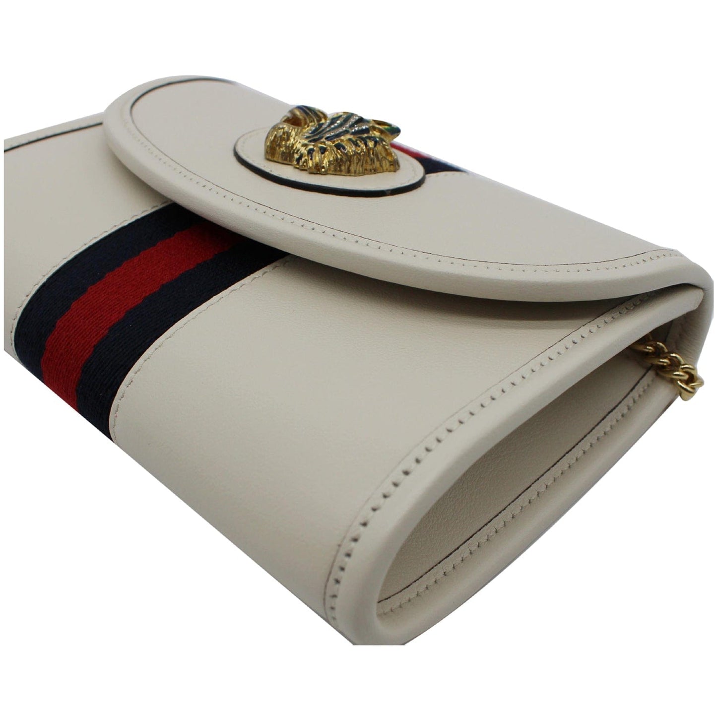 GUCCI Rajah Mini Leather Chain Shoulder Bag White 573797