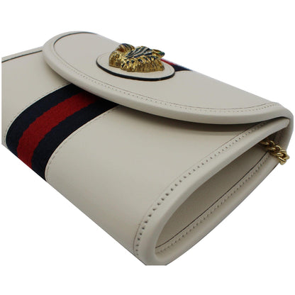 GUCCI Rajah Mini Leather Chain Shoulder Bag White 573797