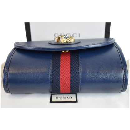 GUCCI Rajah Mini Leather Chain Shoulder Bag Blue 573797