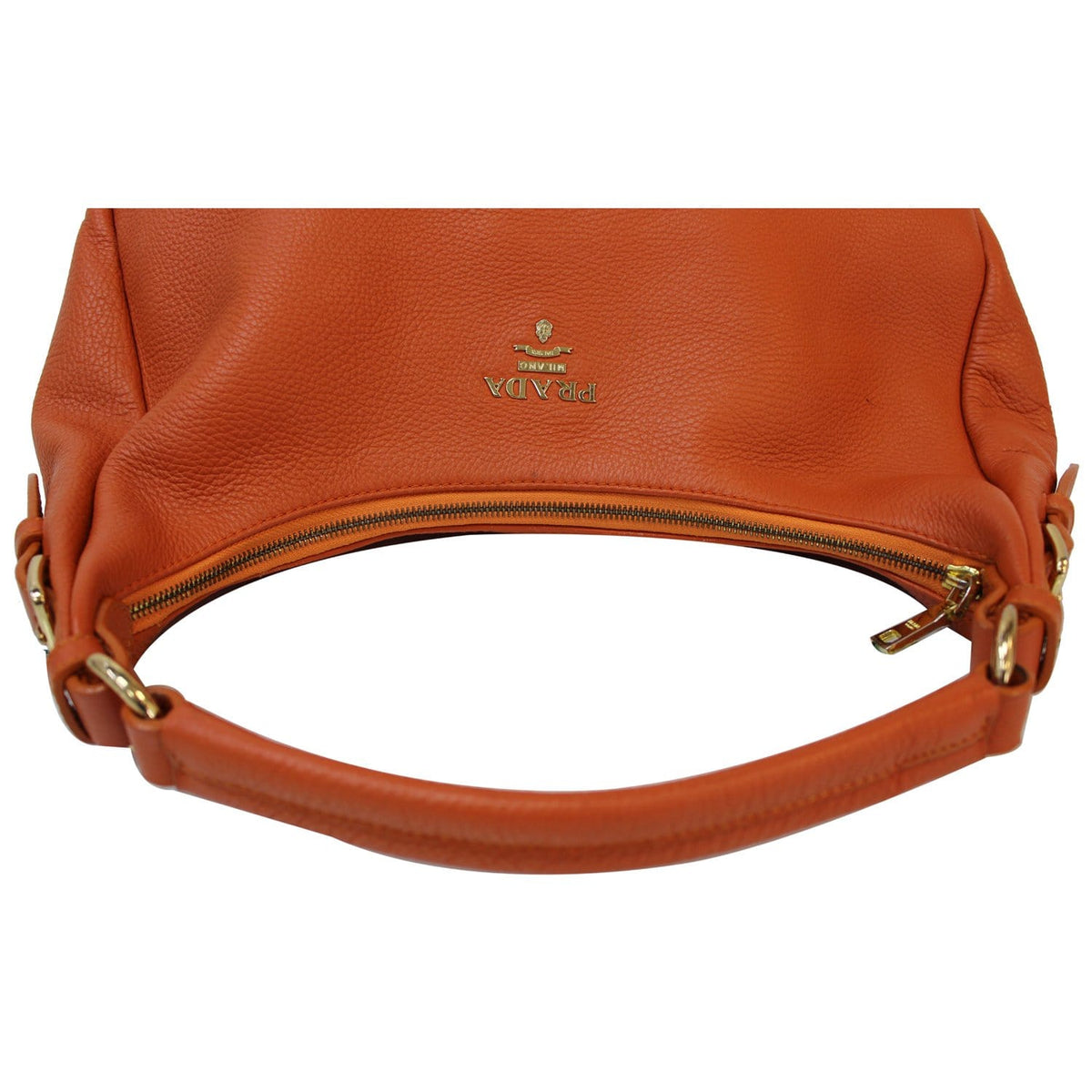PRADA Vitello Daino Pebbled Leather Hobo Bag Orange