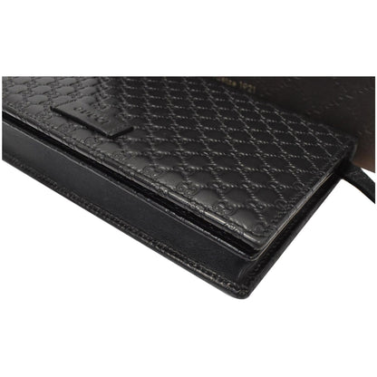 GUCCI GG Micro Guccissima Leather Crossbody Wallet Black 466507