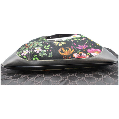 GUCCI Flora Jackie O Bouvier Floral Printed Canvas Hobo Bag Black 153029 - 15% OFF