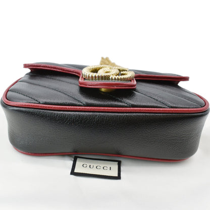 GUCCI GG Marmont Mini Matelassé Leather Shoulder Crossbody Bag Black/Cerise 574969
