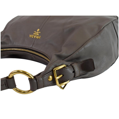 PRADA Vitello Daino Leather Hobo Bag Taupe