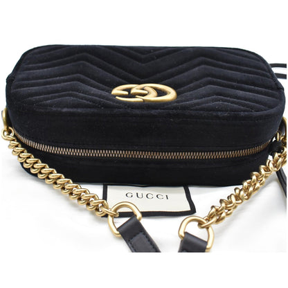 GUCCI  GG Marmont Small Velvet Matelasse Crossbody Bag Black 447632