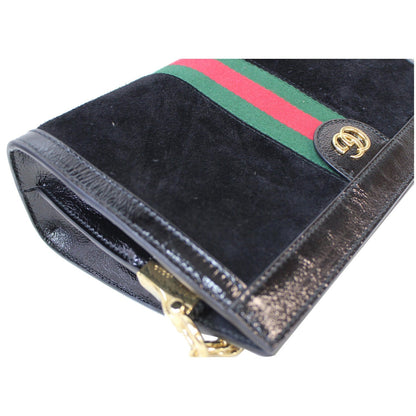 GUCCI Ophidia GG Small Web Suede Leather Shoulder Bag Black 503877