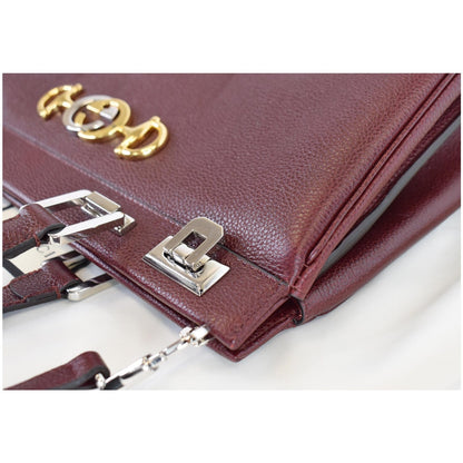 GUCCI Zumi Medium Grainy Leather Top Handle Bag Burgundy 564714