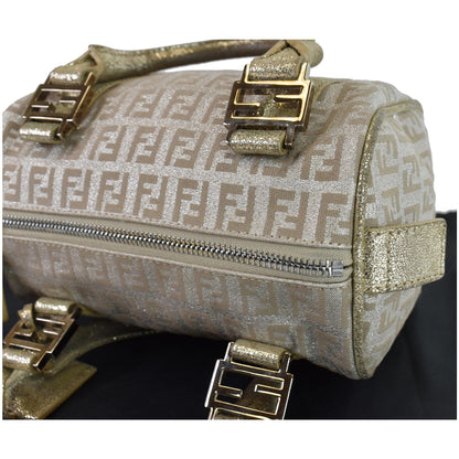 FENDI Selleria Zucca Canvas Leather Boston Bag Gold