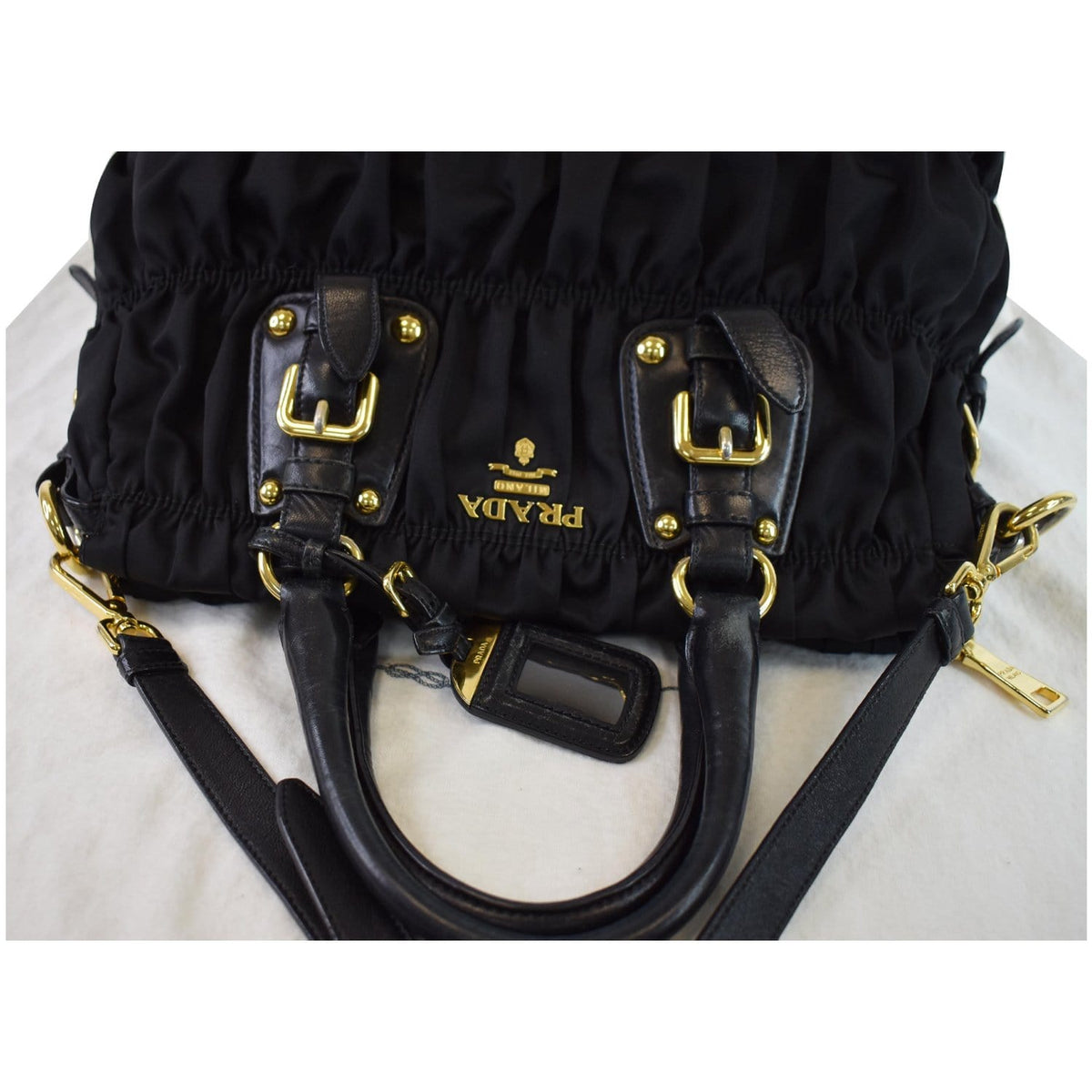 PRADA Gaufre Nappa Leather Tote Bag Black BN1336