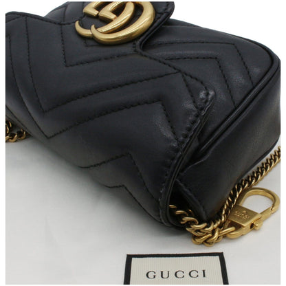 GUCCI GG Marmont Super Mini Leather Crossbody Bag Black 476433