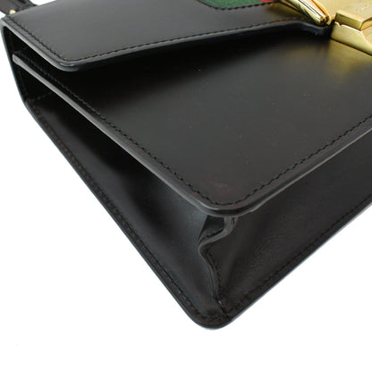 GUCCI Sylvie Small Leather Shoulder Bag Black 421882