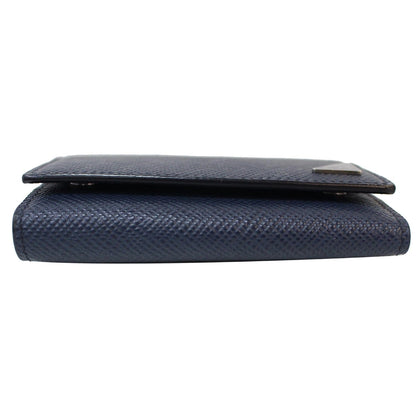 PRADA 6 Key Holder Leather Wallet Blue