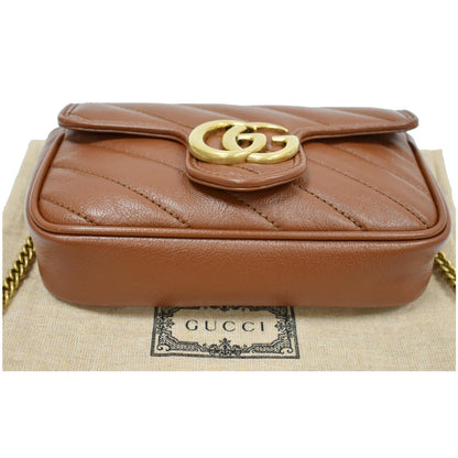 GUCCI GG Marmont Super Mini Matelasse Leather Crossbody Bag Brown 476433