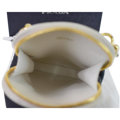PRADA Saffiano Triangle Leather Crossbody Phone Pouch Bag White